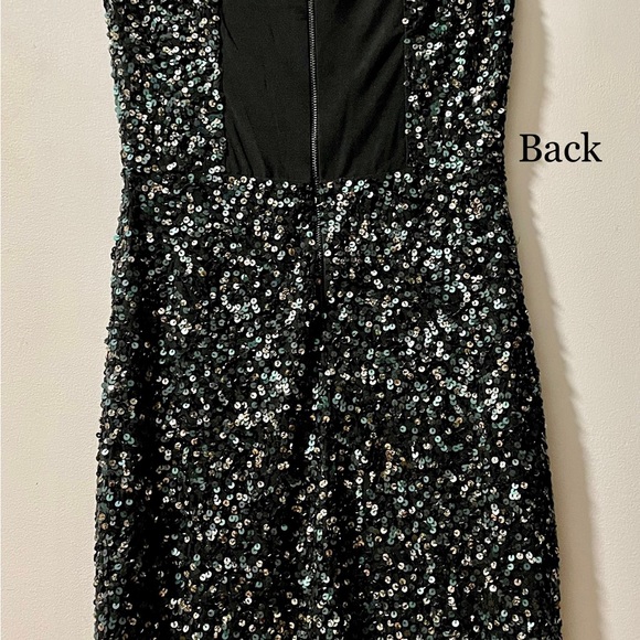 Alice+Olivia ❤️ scoop.black gold and green sequins black mini dress size 2 - Picture 4 of 11